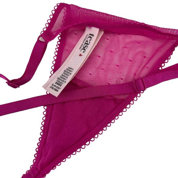 Victoria Secret Tease Panty Thong V String Pink Mesh Adjustable Sides Size Small - Picture 4 of 6